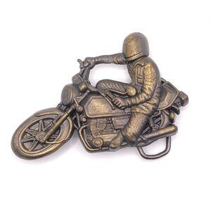Vintage Bronze-Tone Motorcycle Rider Belt Buckle Biker Accessory